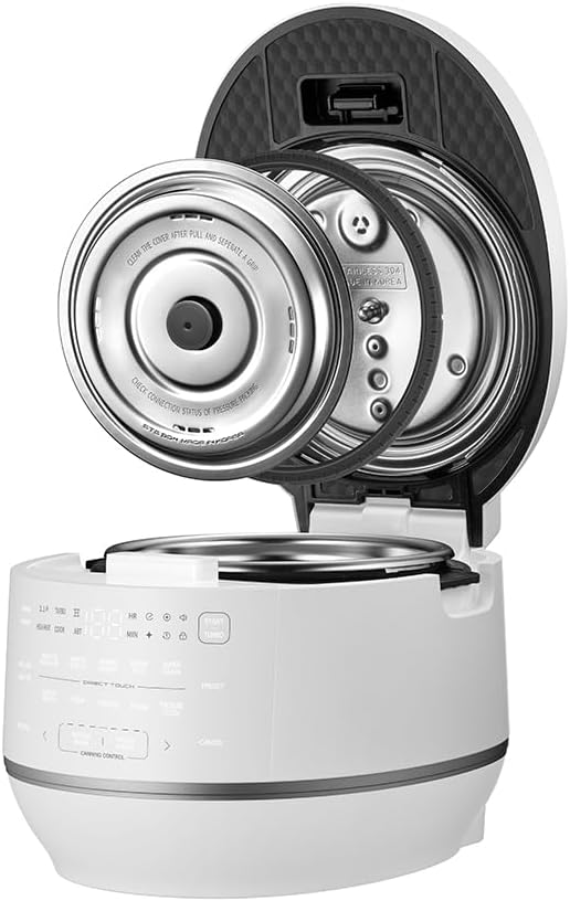 Cuchen IH Pressure Rice Cooker 6 Cup - 2.1 Bar Ultra High-Pressure Cooker for Multi-Grain & White Rice - 316Ti Stainless Steel Inner Pot, Induction Heating, Made in Korea, White, CRT-RPD0610IEWUS
