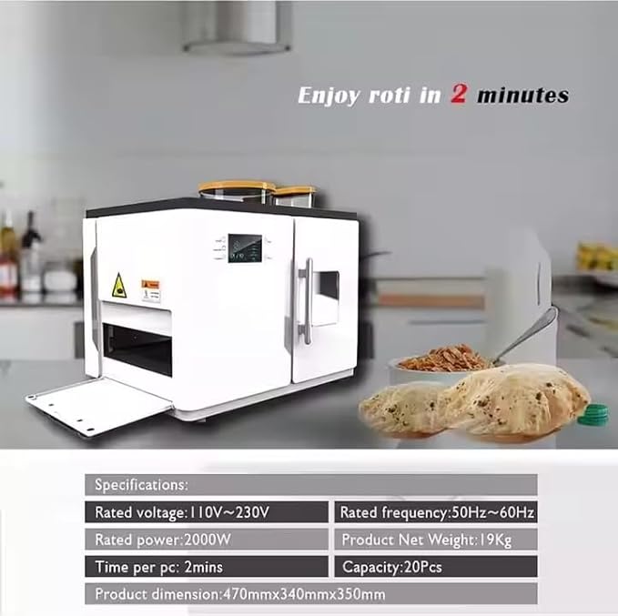Fully Automatic Roti Maker with Touchscreen - One-Click 20-Piece Batch for Roti, Chapati, Tortilla & Pancake - Adjustable Thickness