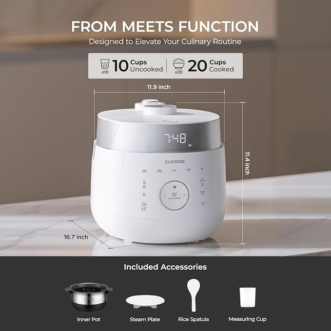 CUCKOO Twin Pressure Induction Rice Cooker, 20-Cup Cooked