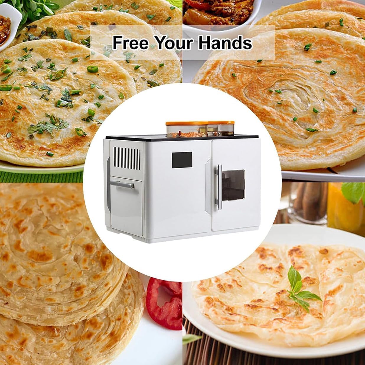 Electric Roti Maker with 4.3" Screen, Makes 25 Cakes at Once, Removable Non-Stick Plates – Easy Clean for Chapati, Flour Tortilla, Dosa, Tawa