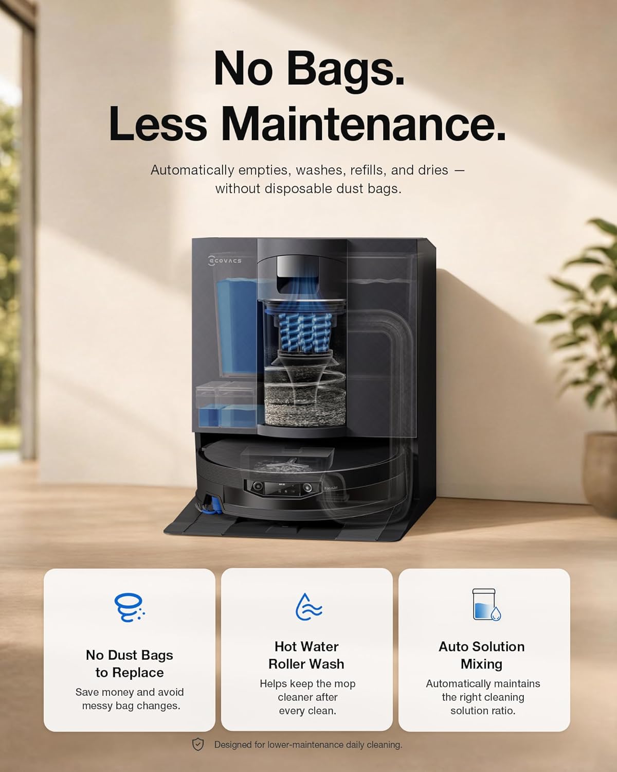 ECOVACS DEEBOT X12 OMNICYCLONE Robot Vacuum and Mop, FocusJet Pre-Spray, Bagless Station, OZMO Roller Instant Self Washing, Blast 22000Pa Suction, ZeroTangle, PowerBoost Charging for Large House