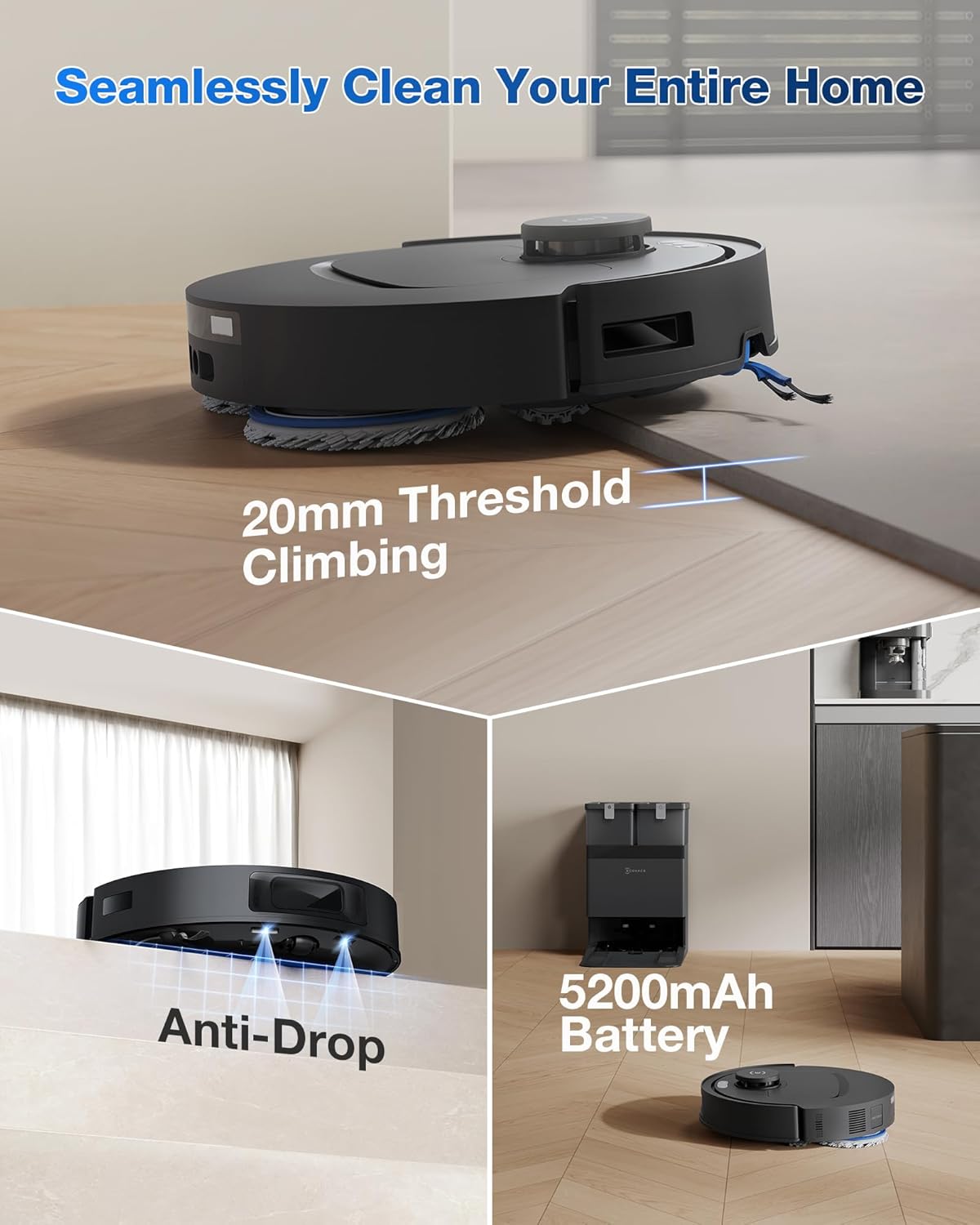 ECOVACS DEEBOT T30e Omni Robot Vacuum and Mop, 25,000Pa Strong Suction, ZeroTangle 3.0 Anti-Tangle for Pet Hair, Self-Empty & Hot Air Drying, Auto Mop Lift, Smart Mapping, for Carpet & Hard Floor