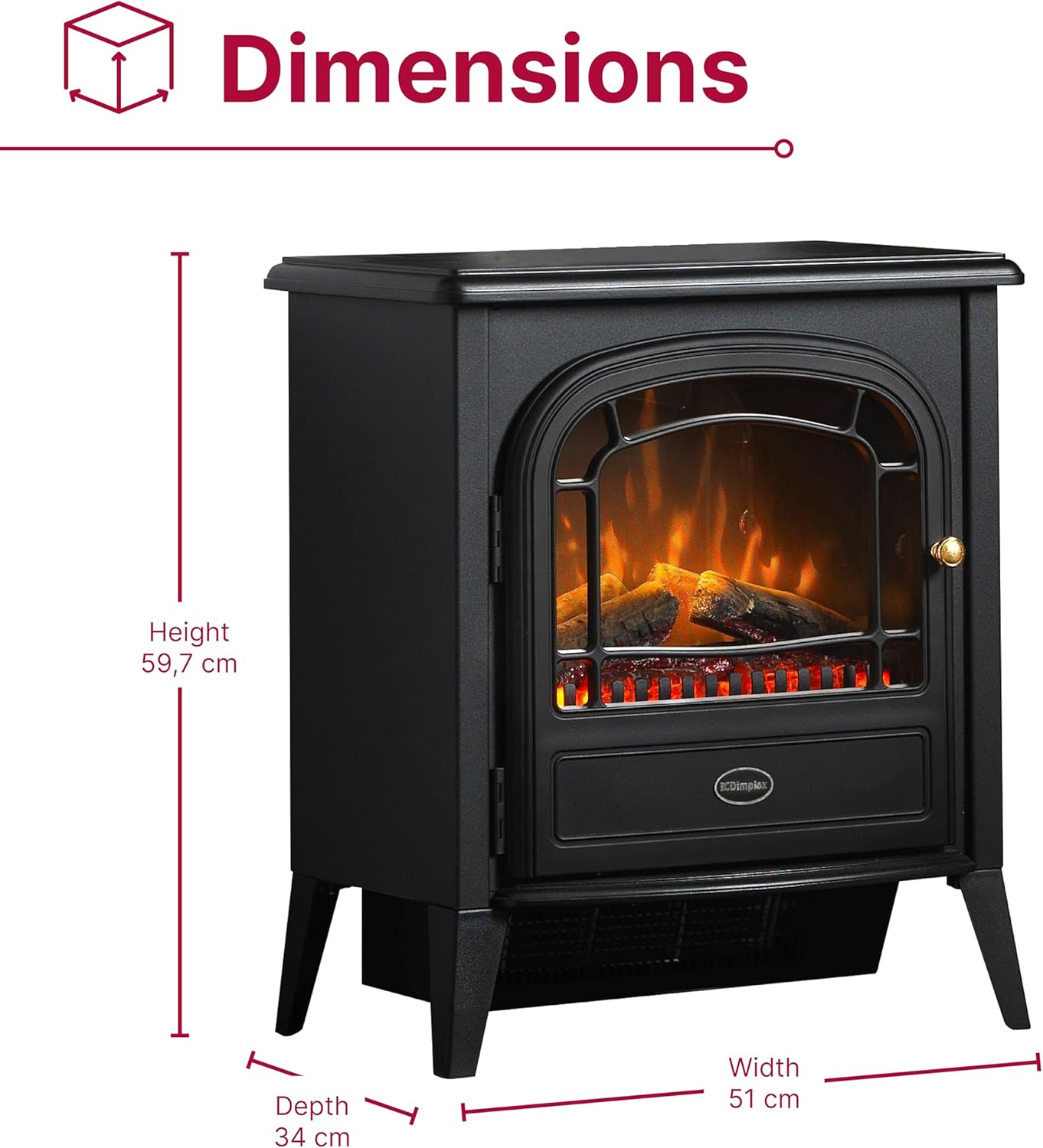 Dimplex Club Optiflame Electric Stove, Freestanding Electric Fire with Artificial Logs, LED Flame Effect, 2kW Fan Heater, 1000/2000 Watt Heat Settings and Remote Control