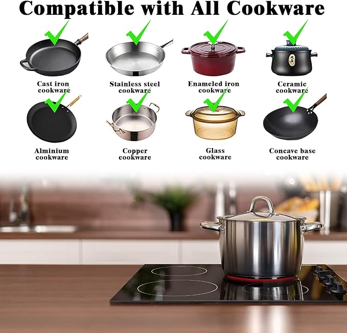 Karinear 4 Burner Electric Cooktop 24 Inch, Built-in Stove Top, 220-240v Radiant Cooktop with Knob Control, Residual Heat Indicator, Fits Most Existing Cutouts, Hard Wire(No Plug)