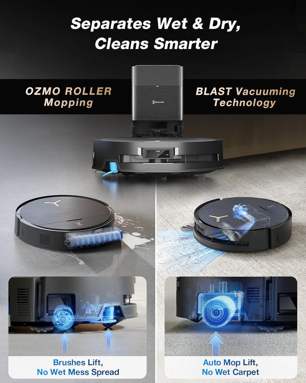 ECOVACS DEEBOT X9 PRO Omni Robot Vacuum and Mop, 16,600Pa Suction, Instant Roller Mop, ZeroTangle 3.0, Auto Mop Lift, AI Navigation, Self-Empty Station, Perfect for Pet Hair, Carpets & Hard Floors