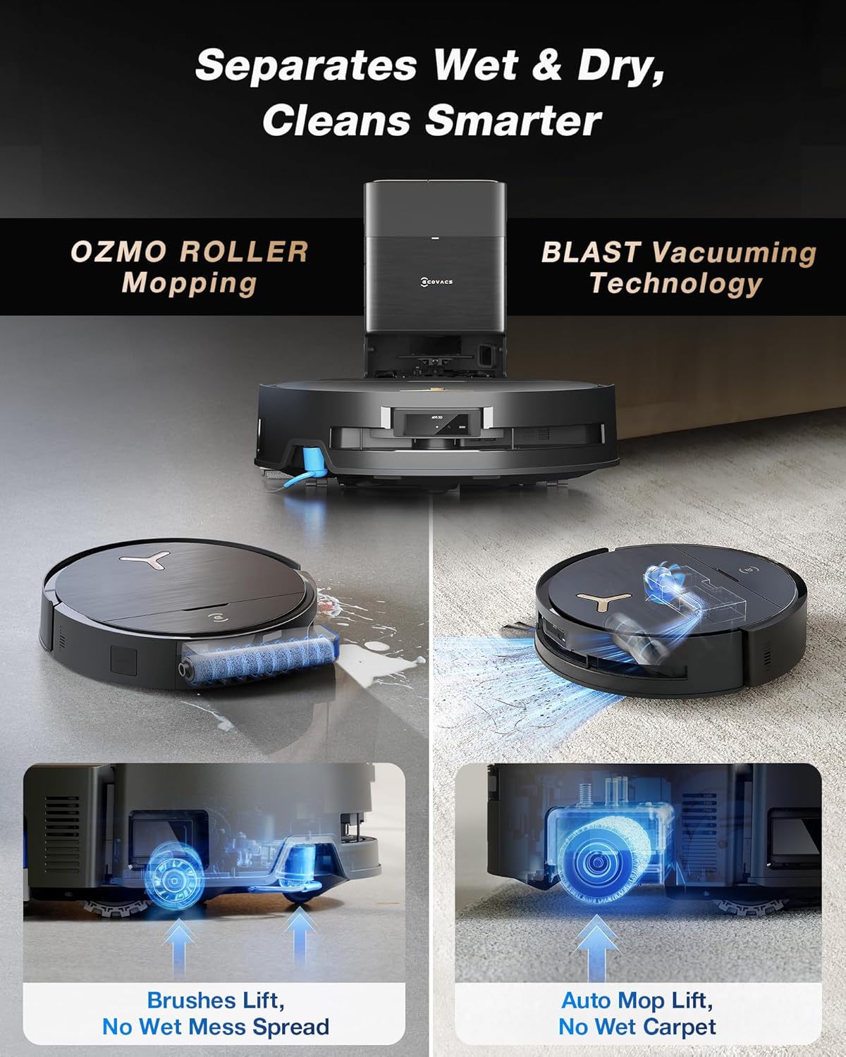 ECOVACS DEEBOT X9 PRO Omni Robot Vacuum and Mop, 16,600Pa Suction, Instant Roller Mop, ZeroTangle 3.0, Auto Mop Lift, AI Navigation, Self-Empty Station, Perfect for Pet Hair, Carpets & Hard Floors