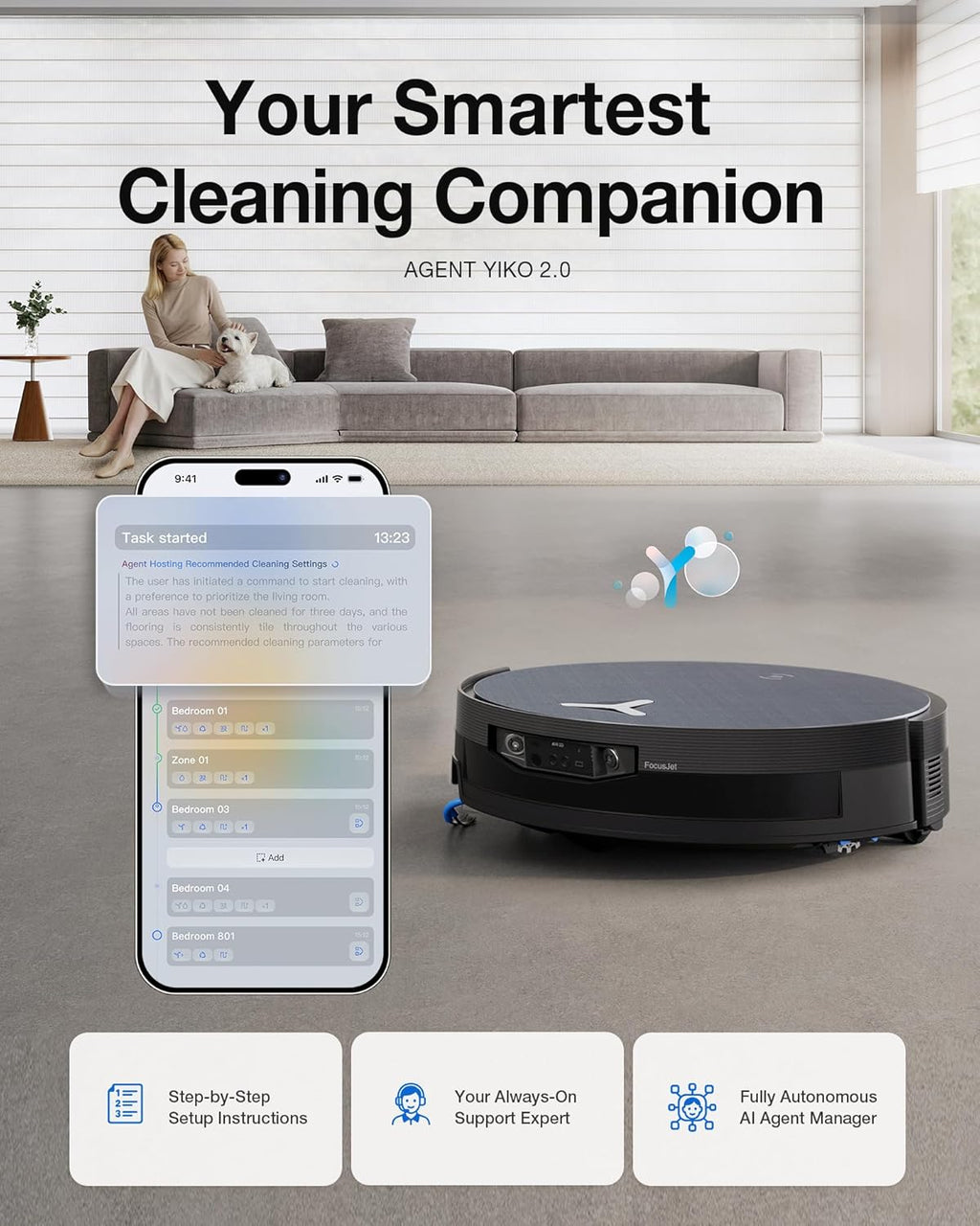 ECOVACS DEEBOT X12 OMNICYCLONE Robot Vacuum and Mop, FocusJet Pre-Spray, Bagless Station, OZMO Roller Instant Self Washing, Blast 22000Pa Suction, ZeroTangle, PowerBoost Charging for Large House
