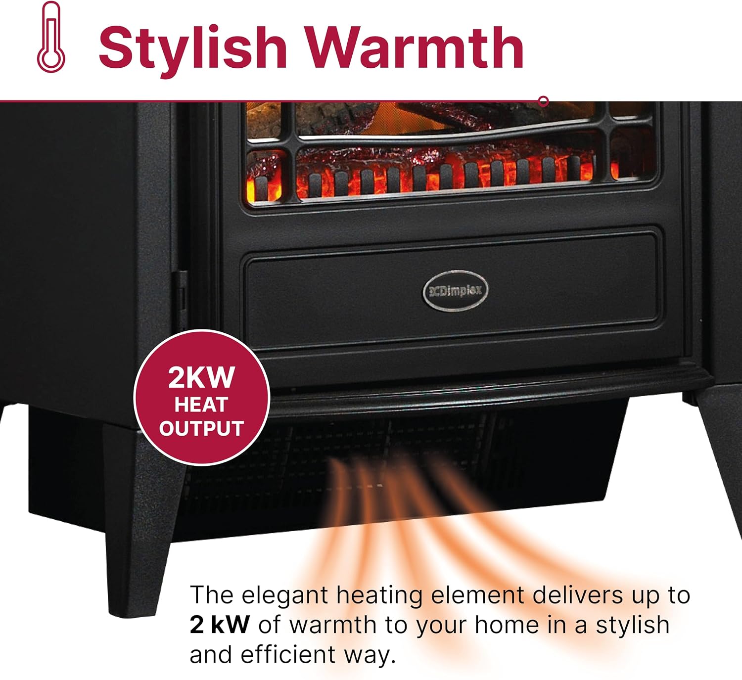 Dimplex Club Optiflame Electric Stove, Freestanding Electric Fire with Artificial Logs, LED Flame Effect, 2kW Fan Heater, 1000/2000 Watt Heat Settings and Remote Control