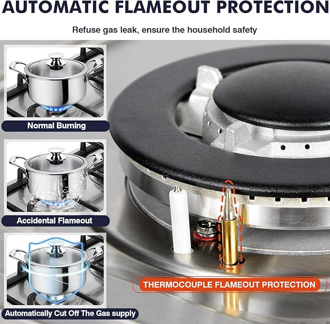 Llamaviva Gas Stove 12 Inch, Propane Cooktop 2 Burner, Portable Gas Cooktop Stainless Steel, Dual Fuel LPG/NG Convertible with Thermocouple Safety Protection