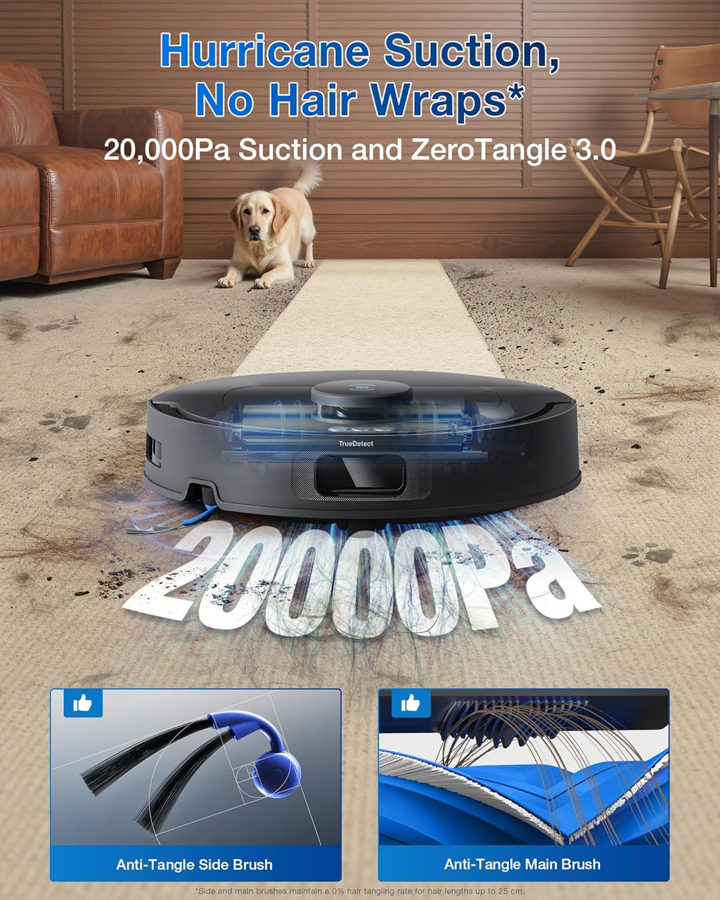 ECOVACS DEEBOT T30e Omni Robot Vacuum and Mop, 25,000Pa Strong Suction, ZeroTangle 3.0 Anti-Tangle for Pet Hair, Self-Empty & Hot Air Drying, Auto Mop Lift, Smart Mapping, for Carpet & Hard Floor
